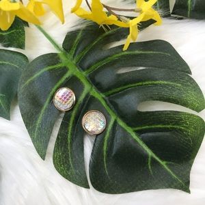 White iridescent Mermaid Tail Button Earrings